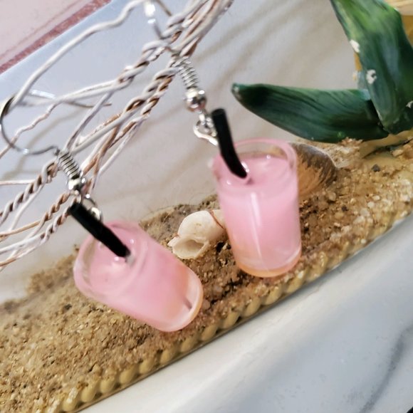 Pink Lemonade Drink Dangle Earrings - Picture 1 of 9
